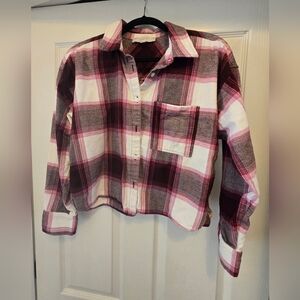 LOFT Women's Plaid Button Down Shirt - Pink, White, and Burgandy
